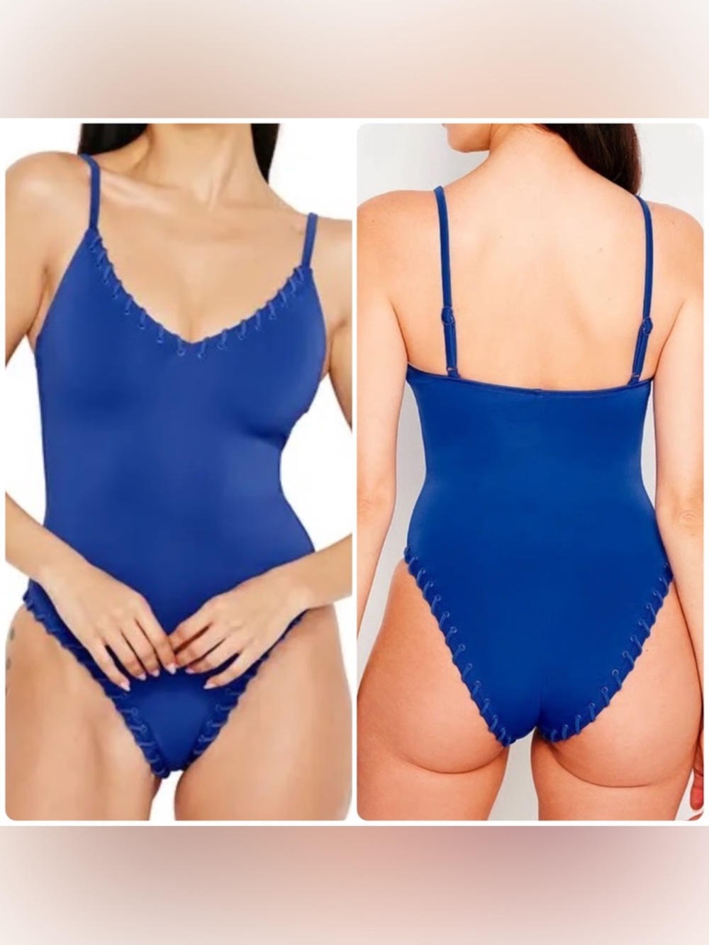 NEW Good American XS One Piece High Leg Cheeky Whip Stitch Swimsuit Capri Blue